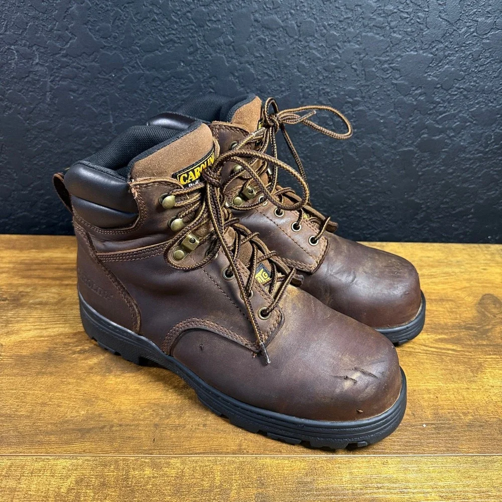 Carolina CA3527 Brown Leather Steel Toe Met Guard Work Boots Mens 10 2E Wide